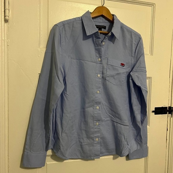 Banana Republic Quinn Boy Fit Blue Button down Je T'aime shirt S - Picture 1 of 7